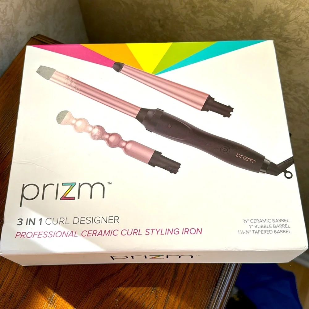 New Prizm 3 in 1 professional ceramic hair curl styling iron set.